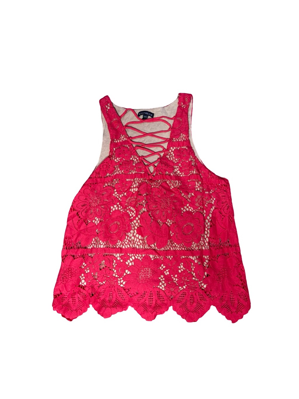 Express Red Floral Lace Layered Tank